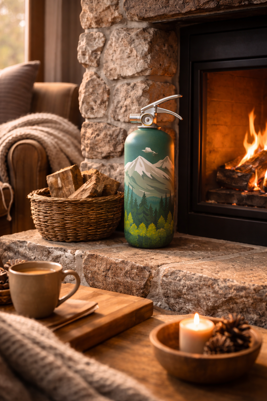 Slöck junto a la chimenea